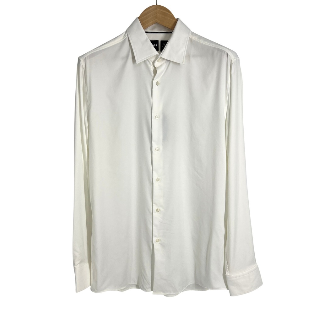 Hugo Boss Mens Performance Stretch Slim Fit Dress Shirt White P-HANK 16 41 NEW